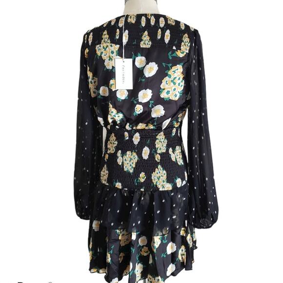 Foxiedox Women's Anemone Black Floral Mixed Print Long Sleeve Mini Dress L smock - Picture 3 of 9